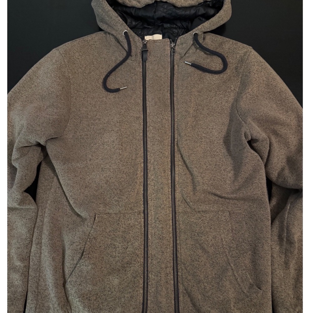 Civil Society Mens Brown Marl Knit Quilted Lined Full Zip Hoodie Jacket Large